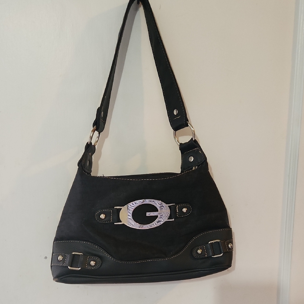 Guess Black Shoulder Bag with Silver Accents